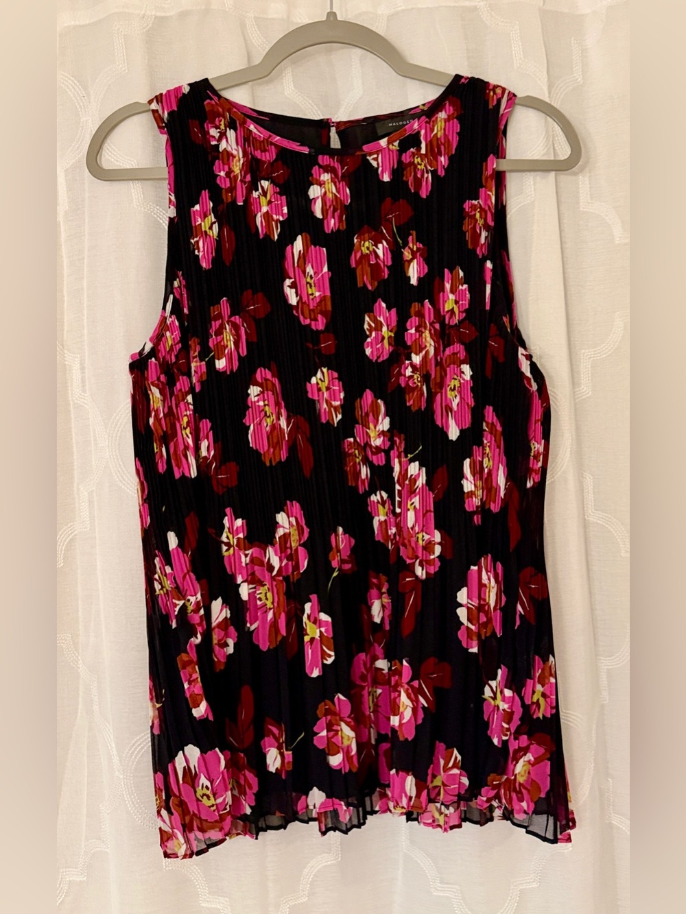 Halogen Black Pink Floral Pleated Sleeveless Blouse | Small NWT